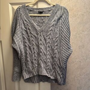 Express Gray Cable Knit V-Neck Sweater